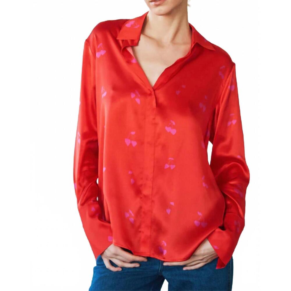 NEW CATHERINE GEE daria french cuff blouse in cherry heart